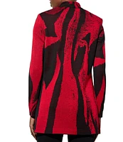 Ming Wang Shimmer Knit Abstract Shawl Collar Long Sleeve Jacket