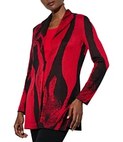 Ming Wang Shimmer Knit Abstract Shawl Collar Long Sleeve Jacket