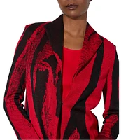 Ming Wang Shimmer Knit Abstract Shawl Collar Long Sleeve Jacket