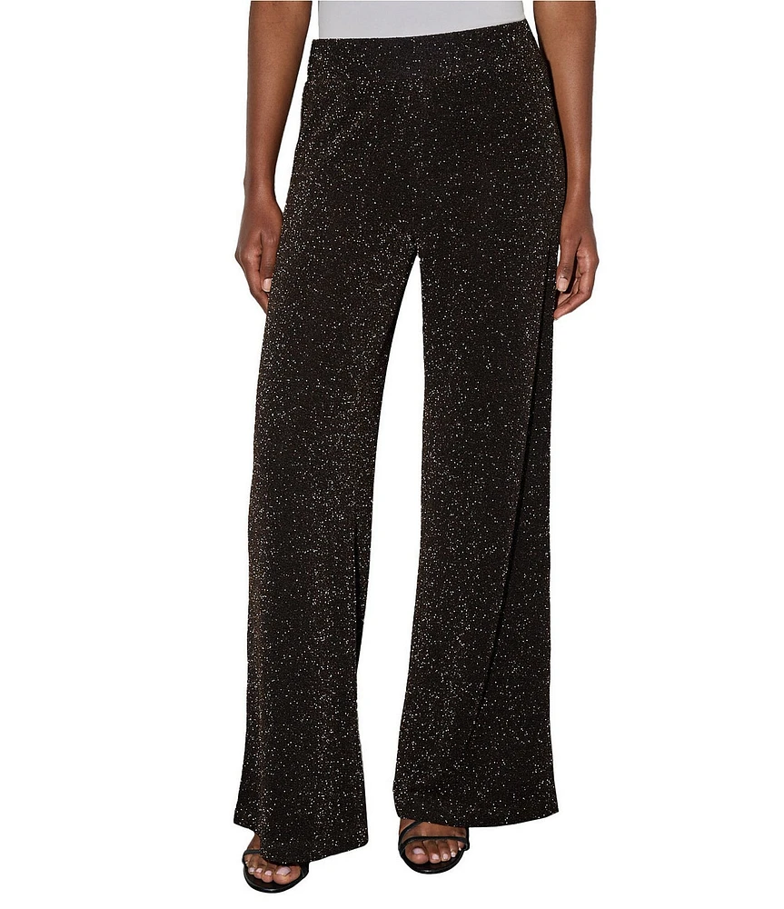 Ming Wang Shimmer Stretch No-Roll Waist Wide Leg Coordinating Pull-On Pants