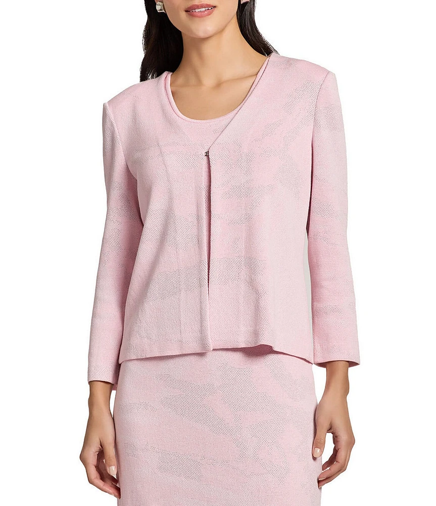 Ming Wang Soft Knit Abstract Shimmer Bracelet Sleeve Jacket