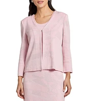 Ming Wang Soft Knit Abstract Shimmer Bracelet Sleeve Jacket
