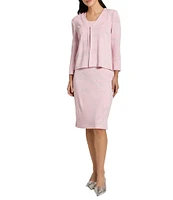 Ming Wang Soft Knit Abstract Shimmer Bracelet Sleeve Jacket