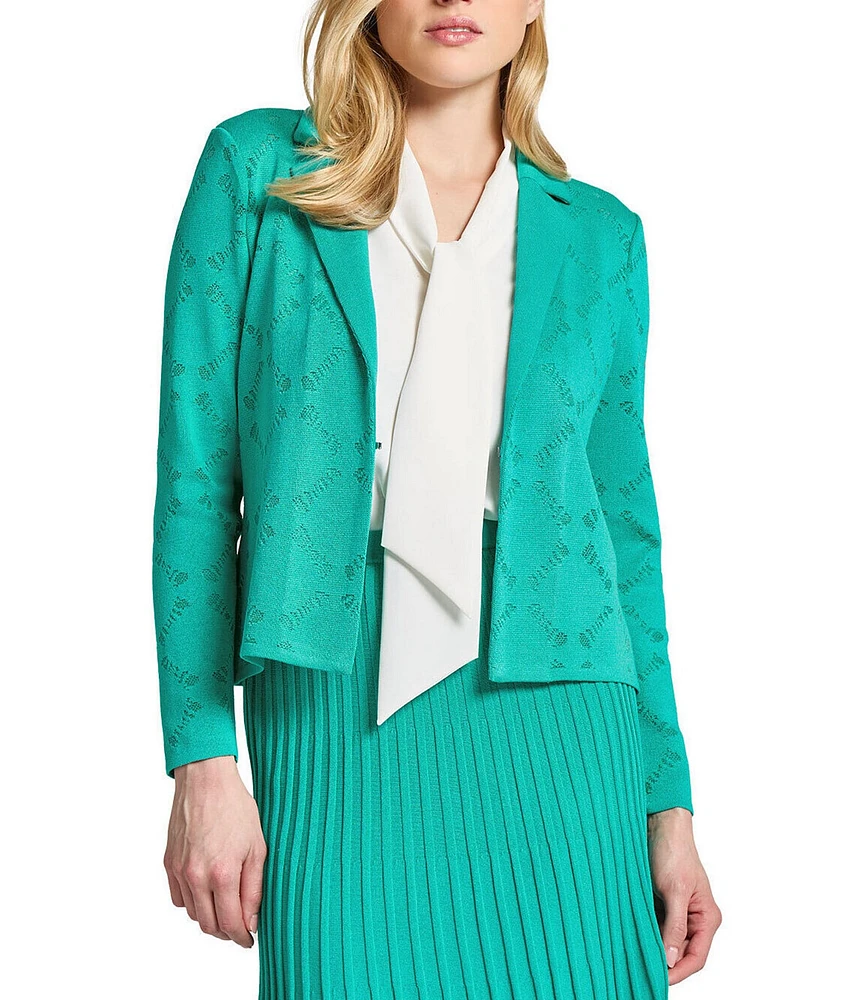 Ming Wang Soft Knit Burnout Notch Lapel Long Sleeve Jacket