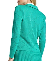Ming Wang Soft Knit Burnout Notch Lapel Long Sleeve Jacket