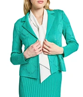 Ming Wang Soft Knit Burnout Notch Lapel Long Sleeve Jacket
