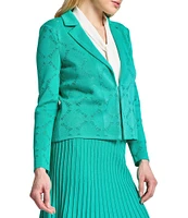 Ming Wang Soft Knit Burnout Notch Lapel Long Sleeve Jacket