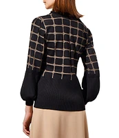 Ming Wang Soft Knit Checkered Print Crew Neck 3/4 Sleeve Contrasting Trim Tunic