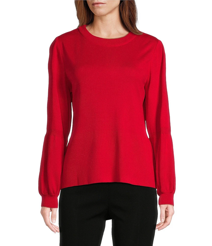 Ming Wang Soft Knit Crew Neck Long Balloon Sleeve Tunic