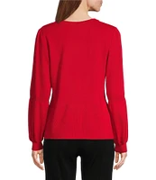 Ming Wang Soft Knit Crew Neck Long Balloon Sleeve Tunic