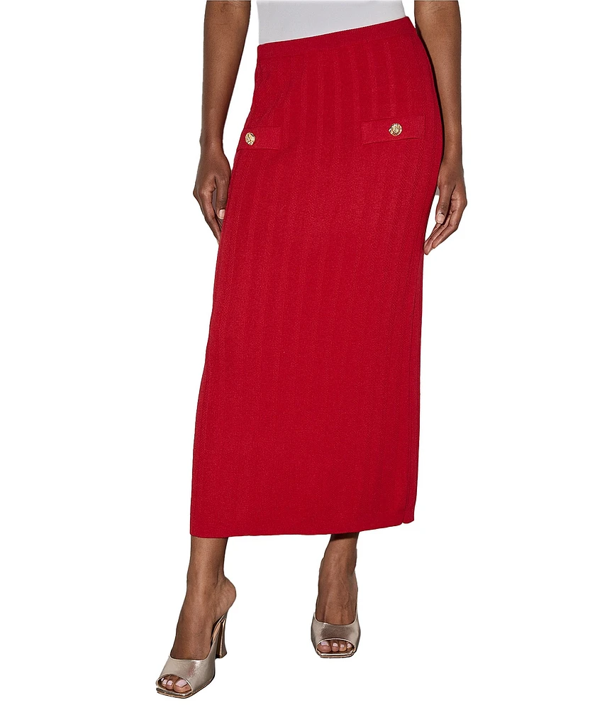 Ming Wang Soft Knit No-Roll Waist Pull-On Maxi Coordinating Pencil Skirt