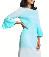 Ming Wang Soft Knit Ombre Round Neck 3/4 Bell Sleeve Dress