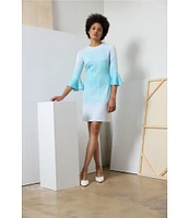 Ming Wang Soft Knit Ombre Round Neck 3/4 Bell Sleeve Dress