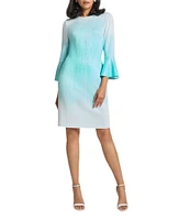 Ming Wang Soft Knit Ombre Round Neck 3/4 Bell Sleeve Dress