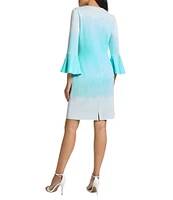 Ming Wang Soft Knit Ombre Round Neck 3/4 Bell Sleeve Dress