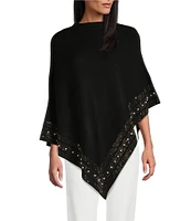 Ming Wang Soft Knit Shawl Collar Embellished Hem Poncho