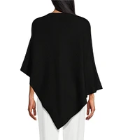 Ming Wang Soft Knit Shawl Collar Embellished Hem Poncho