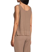 Ming Wang Soft Knit V-Neck Sleeveless Side Slit Tank