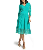 Ming Wang Soft Textured Knit V-Neck Bracelet Sleeve Midi Dress