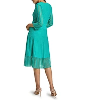 Ming Wang Soft Textured Knit V-Neck Bracelet Sleeve Midi Dress