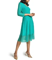 Ming Wang Soft Textured Knit V-Neck Bracelet Sleeve Midi Dress