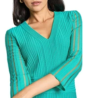 Ming Wang Soft Textured Knit V-Neck Bracelet Sleeve Midi Dress
