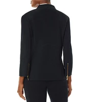 Ming Wang Stand Collar 3/4 Sleeve Button Trim Knit Jacket