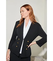 Ming Wang Stand Collar 3/4 Sleeve Button Trim Knit Jacket