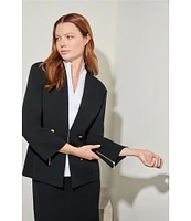 Ming Wang Stand Collar 3/4 Sleeve Button Trim Knit Jacket