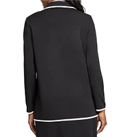 Ming Wang Stretch Deco Crepe Peak Collar Long Sleeve Contrast Trim Jacket