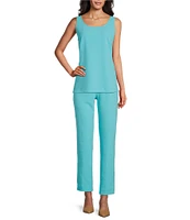 Ming Wang Stretch Deco Crepe Scoop Neck Sleeveless Top