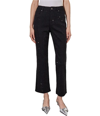 Ming Wang Stretch Denim Crystal Stud Front Detail Flared-Leg Ankle Jeans