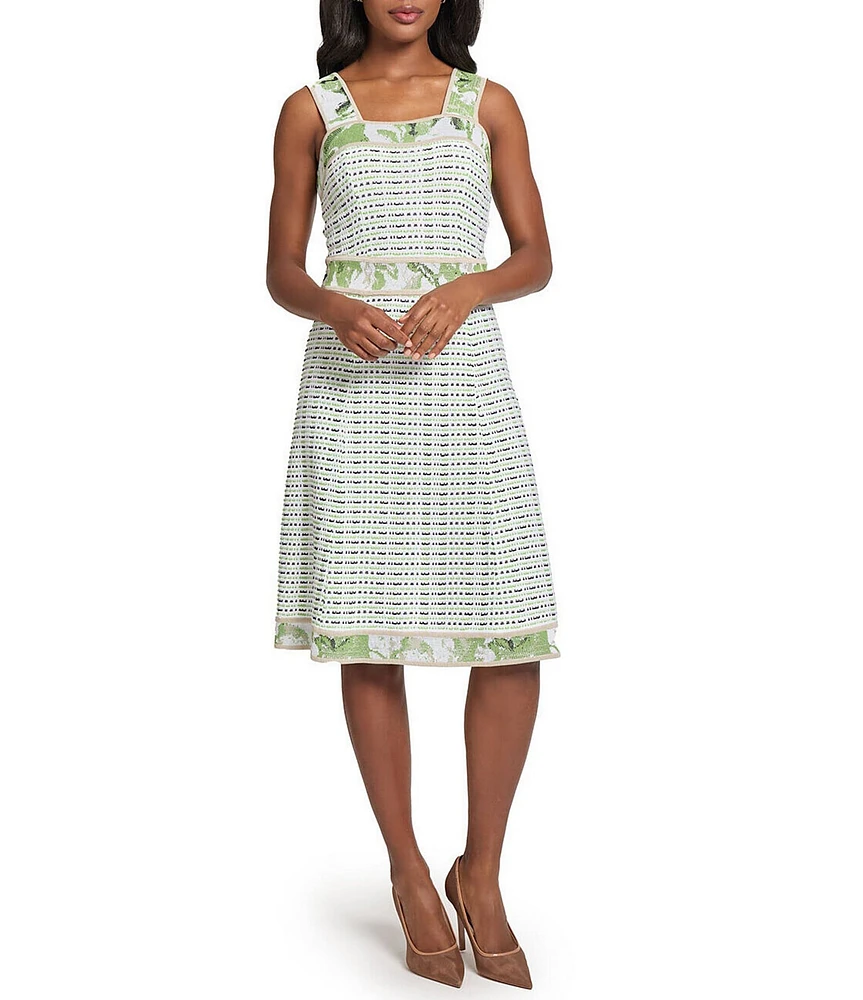 Ming Wang Stripe Knit Square Neck Sleeveless Fit-And-Flare Dress