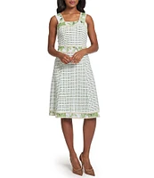 Ming Wang Stripe Knit Square Neck Sleeveless Fit-And-Flare Dress