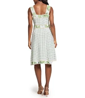 Ming Wang Stripe Knit Square Neck Sleeveless Fit-And-Flare Dress