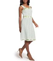 Ming Wang Stripe Knit Square Neck Sleeveless Fit-And-Flare Dress