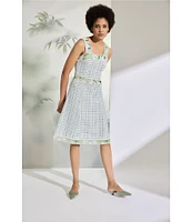 Ming Wang Stripe Knit Square Neck Sleeveless Fit-And-Flare Dress