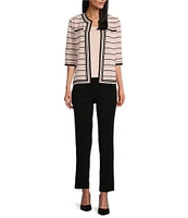 Ming Wang Striped Knit Round Collar 3/4 Sleeve Jacket