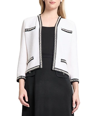 Ming Wang Textured Embellished Long Sleeve Contrast Trim Jacket