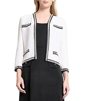 Ming Wang Textured Embellished Long Sleeve Contrast Trim Jacket