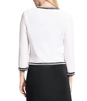 Ming Wang Textured Embellished Long Sleeve Contrast Trim Jacket