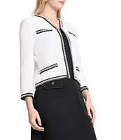 Ming Wang Textured Embellished Long Sleeve Contrast Trim Jacket