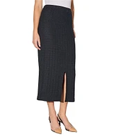 Ming Wang Textured Knit Front Slit Midi Skirt