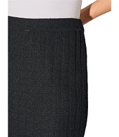 Ming Wang Textured Knit Front Slit Midi Skirt