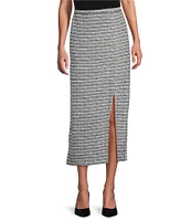 Ming Wang Textured Knit Melange Stripe No-Roll Waist Side Slit Coordinating Maxi Skirt