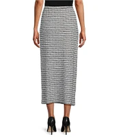 Ming Wang Textured Knit Melange Stripe No-Roll Waist Side Slit Coordinating Maxi Skirt