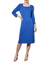 Ming Wang Textured Soft Knit Square Neck 3/4 Sleeve Shift Dress