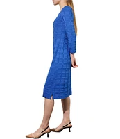 Ming Wang Textured Soft Knit Square Neck 3/4 Sleeve Shift Dress