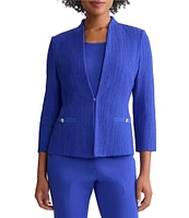 Ming Wang Textured Wave Knit V-Neck 3/4 Sleeve Jacket