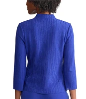 Ming Wang Textured Wave Knit V-Neck 3/4 Sleeve Jacket